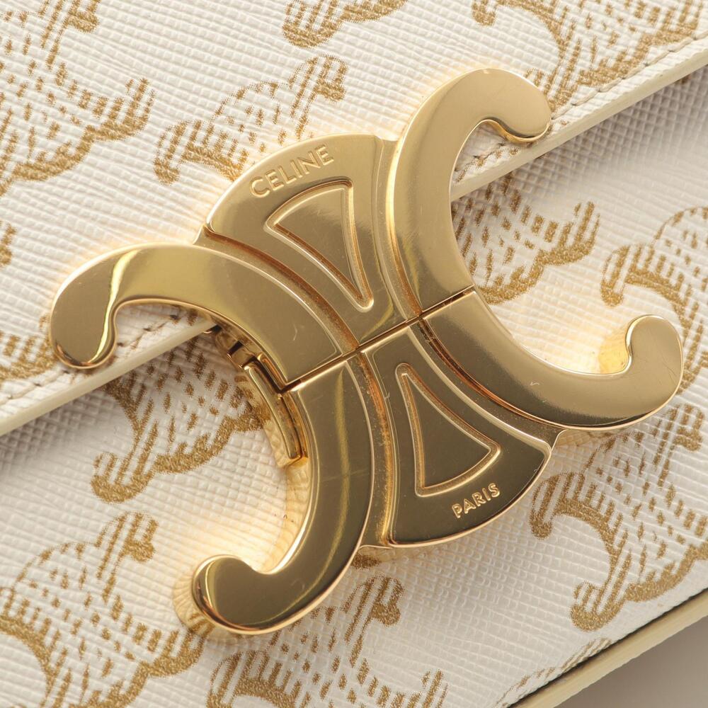 Celine Claude Triomphe Shoulder Bag Canvas Leather White Brown - Picture 7 of 8